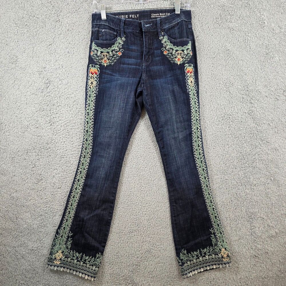 Laurie Felt Classic Boot Cut Classic Denim Floral Embroidered Jeans Size 0
